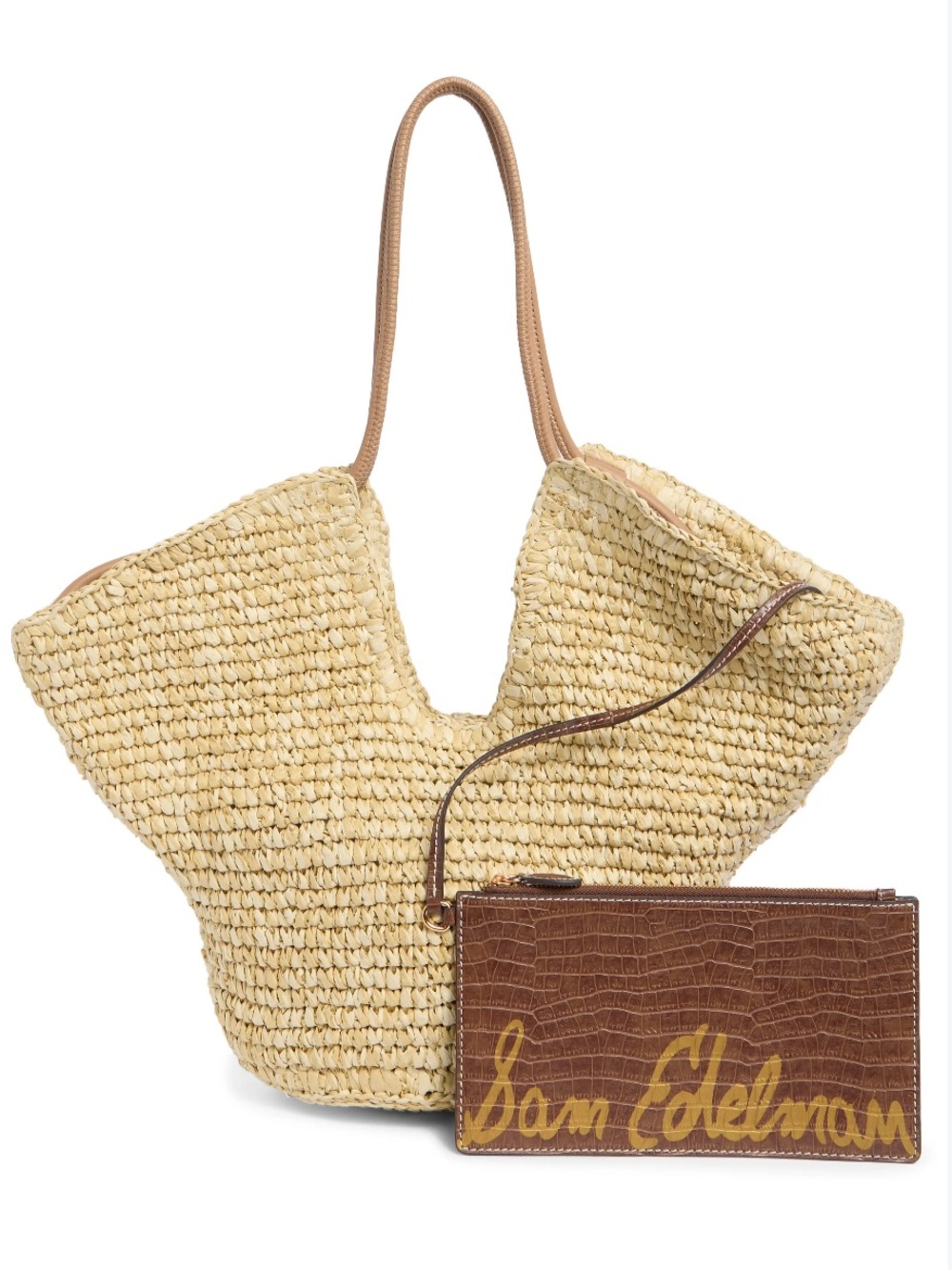 Sam Edelman Lynn Natural Straw Woven Tote with Tan Accents new / one size
